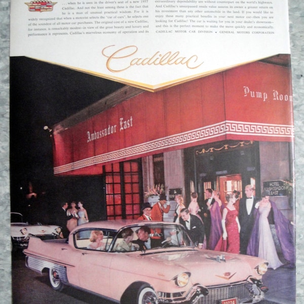 1957 Cadillac Sedan deVille Ambassador Hotel Original 13.5 * 10.5 Magazine Ad