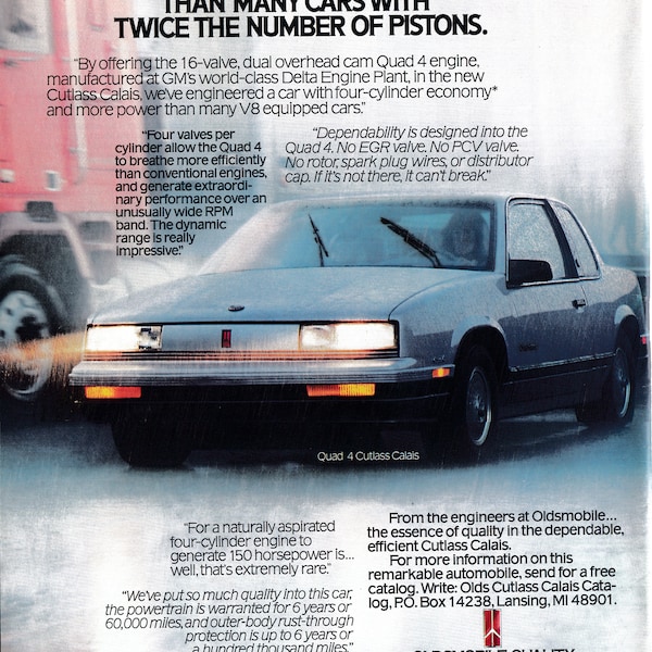 1988 Oldsmobile Cutlass Calais-16 Valve -Quad 4 V8 -Original 13 * 10 Magazine Ad