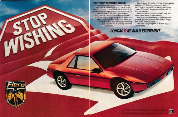 1983 PONTIAC FIERO RED SPORTS CAR Vintage Look REPLICA METAL SIGN STOP WISHING