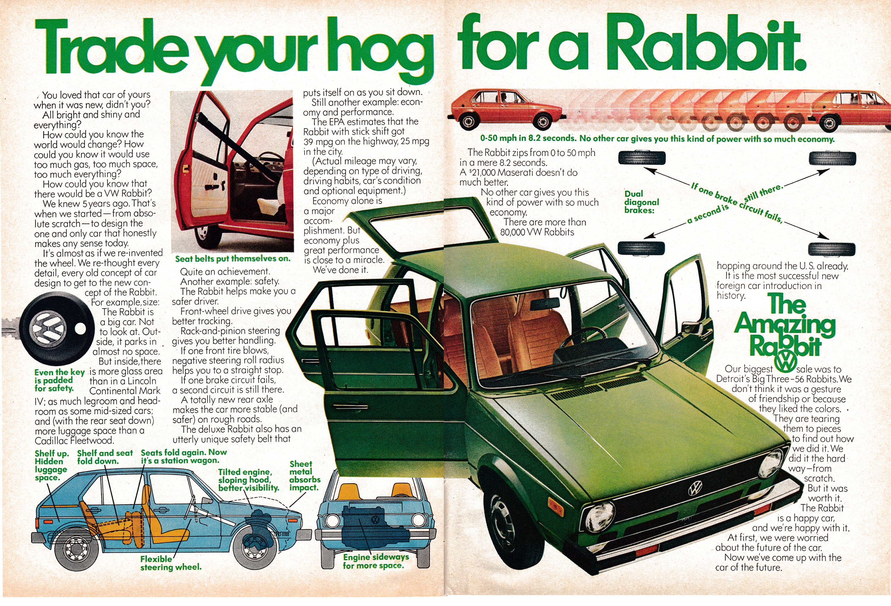 1975 VW Rabbit-trade in Your Hog-39 Mpg-original 2 Page - Etsy Canada