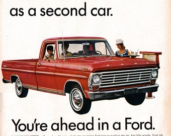 1967 Ford F-100 Truck or 2nd Car-At The Drive In-Original 13.5 * 10.5 Magazine Ad