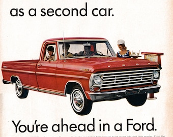 1967 Ford F-100 Truck or 2nd Car-At The Drive In-Original 13.5 * 10.5 Magazine Ad