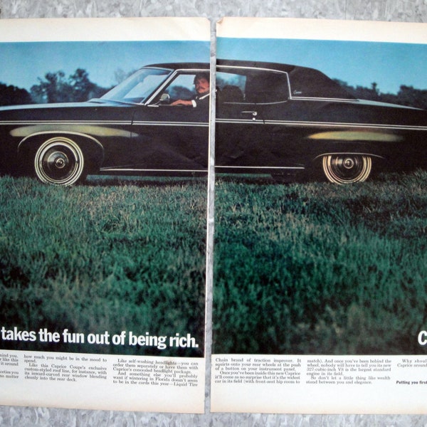 1969 Chevrolet Caprice Coupe-427 cu in V-8-Original 2 Page 13.5 * 10.5 Magazine Ad