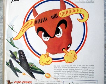 1943 Oldsmobile 13th Fighter Squadron Insignia WWll Original 13.5 * 10.5 Magazine Ad