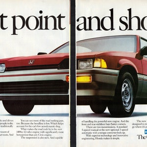 1983 Honda Civic CRX 1.5 Point + Shoot-Original 2 Page Magazine Ad