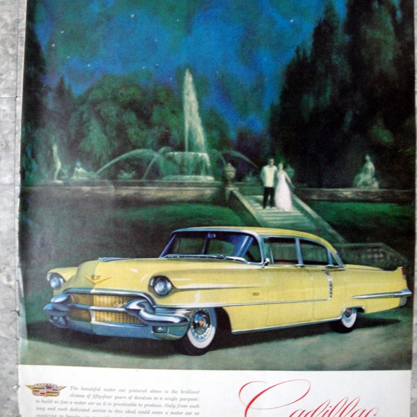1956 Cadillac Yellow 4 Door Sedan Harry Winston Jewels Original 13.5 * 10.5 Magazine Ad