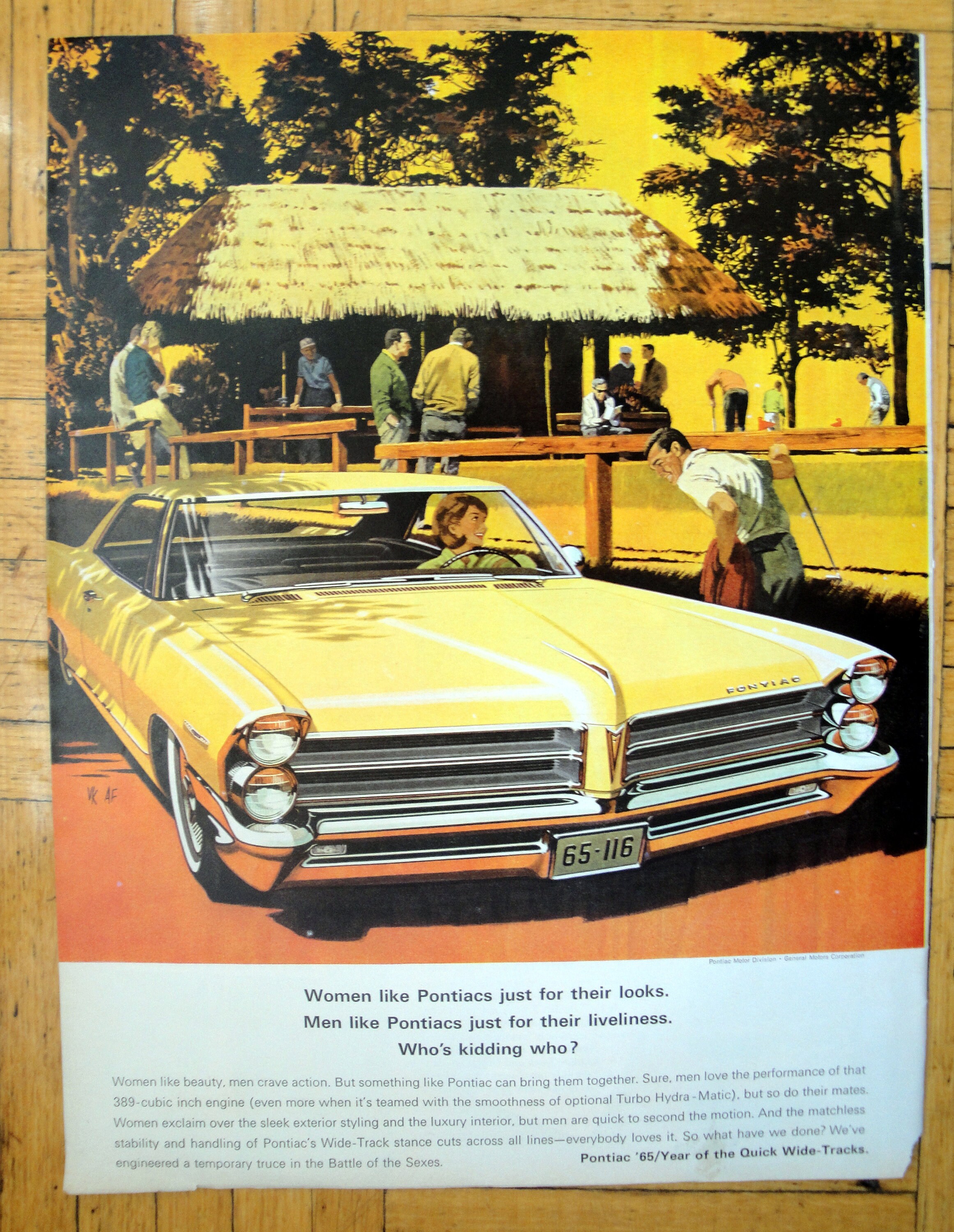 1965 Pontiac Bonneville Yellow- 2 Door Sedan 389-original