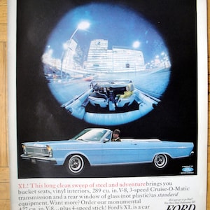 1965 Ford Galaxie 500 XL Convertible 427 cu in -Original 13.5 * 10.5 Magazine Ad