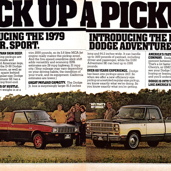 1979 Dodge Pickups Jr Sport + Adventurer SE Trucks Original 2 Page Magazine Ad