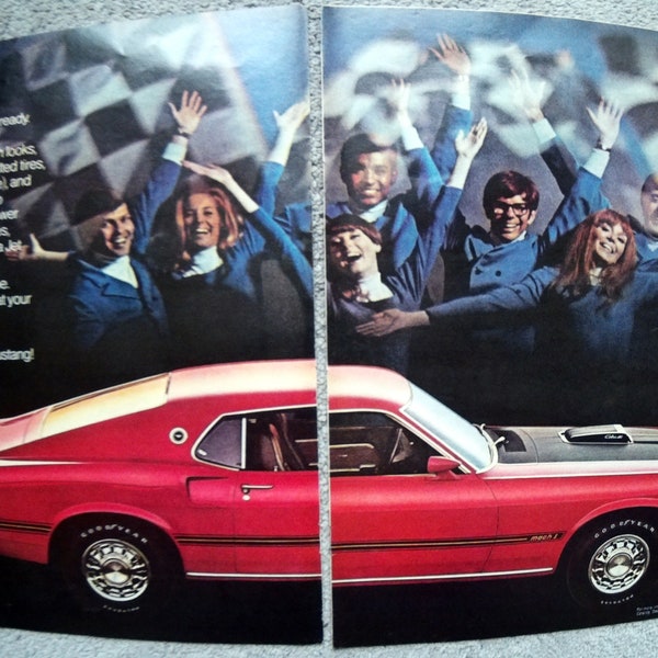 1969 Ford Mach 1-Mustang-428 Cobra Jet V-8- Original 2 Page 13.5 * 10.5 Magazine Ad