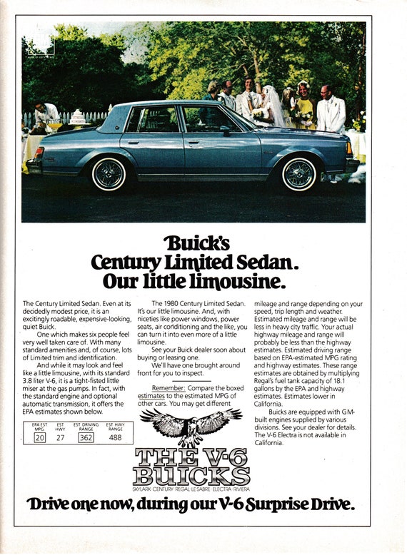 1980 Buick Century Limited Sedan 3 8 Liter V 6 Our Etsy