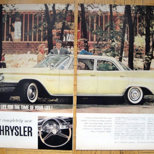 1960 Chrysler New Yorker -Yellow 4 Door-Original 2 Page 13.5 * 10.5 Magazine Ad