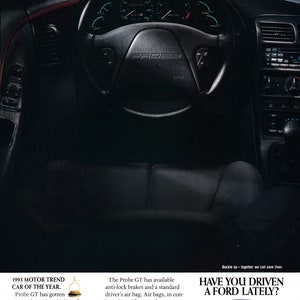 1993 Ford Probe GT-Interior Car Of The Year-Original 2 Page Magazine Ad image 3