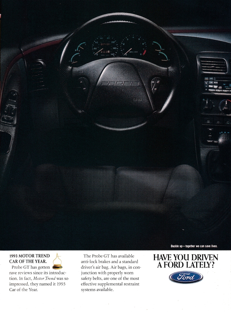 1993 Ford Probe GT-Interior Car Of The Year-Original 2 Page Magazine Ad image 3