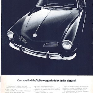 VW Karmann Ghia Volkswagen 1970: ¿Puedes encontrar el VW? Anuncio original de revista.