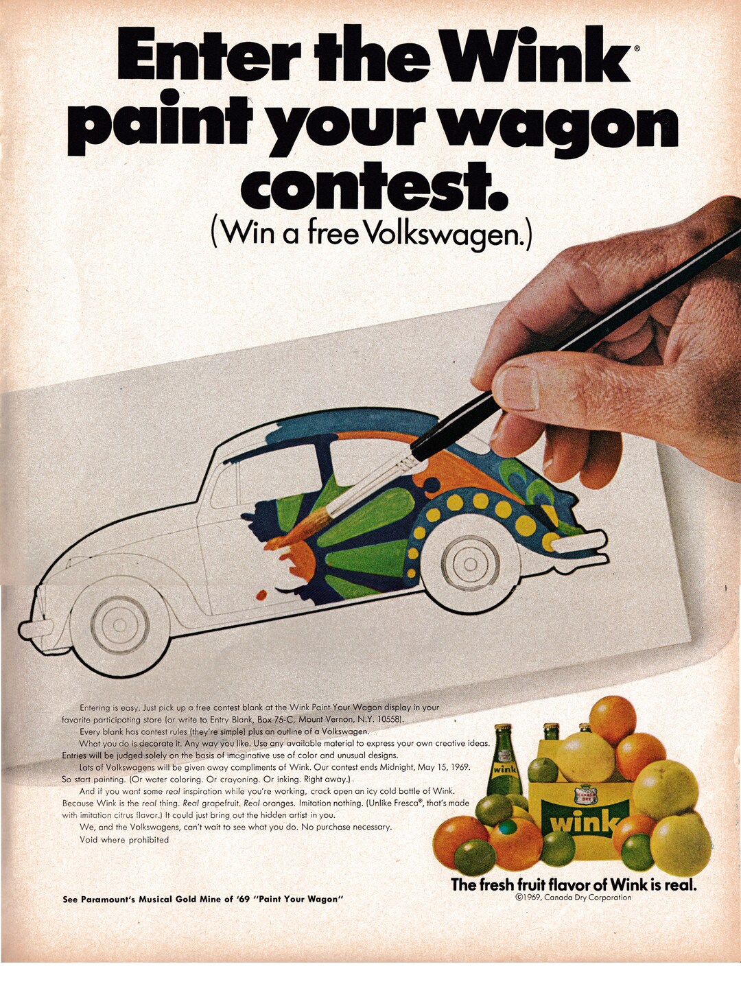 1969 Vw-paint Your Bug Wagon Contest Beetle-wink Original 13.5 * 10.5 ...