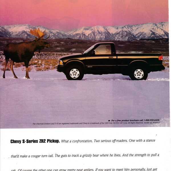 1994 Chevrolet S-Series ZR2 Pickup Truck Pit Bull Meets Moose Original Magazine Ad