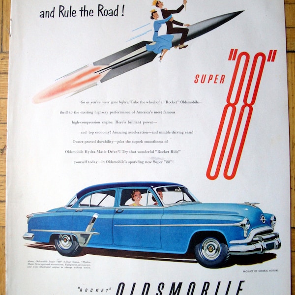 1951 Oldsmobile Super 88-Blue Rule The Road-Original 13.5 * 10.5 Magazine Ad