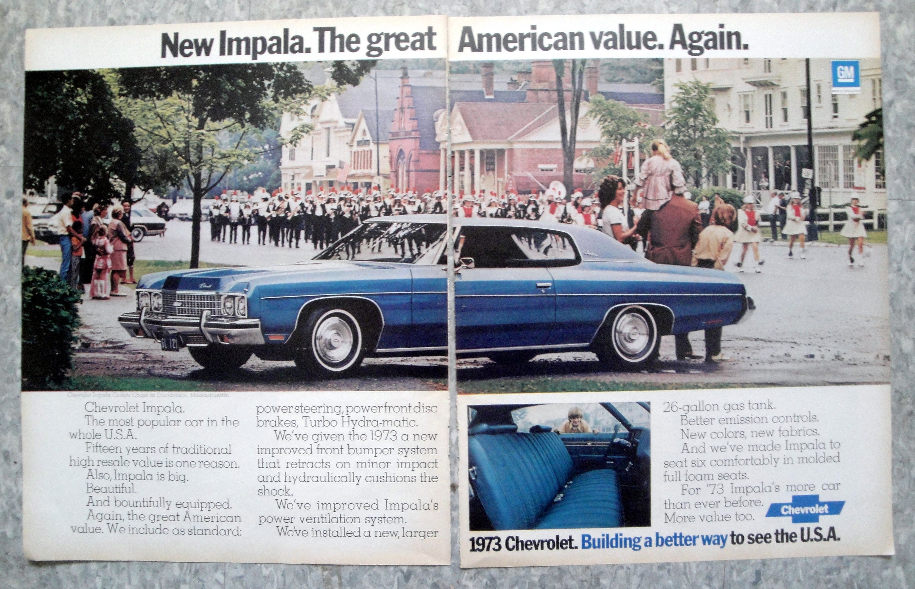 1972 Chevrolet Impala Coupe Stockbridge Massachusetts Original 2 Page 13.5 * 10.5 Magazine Ad