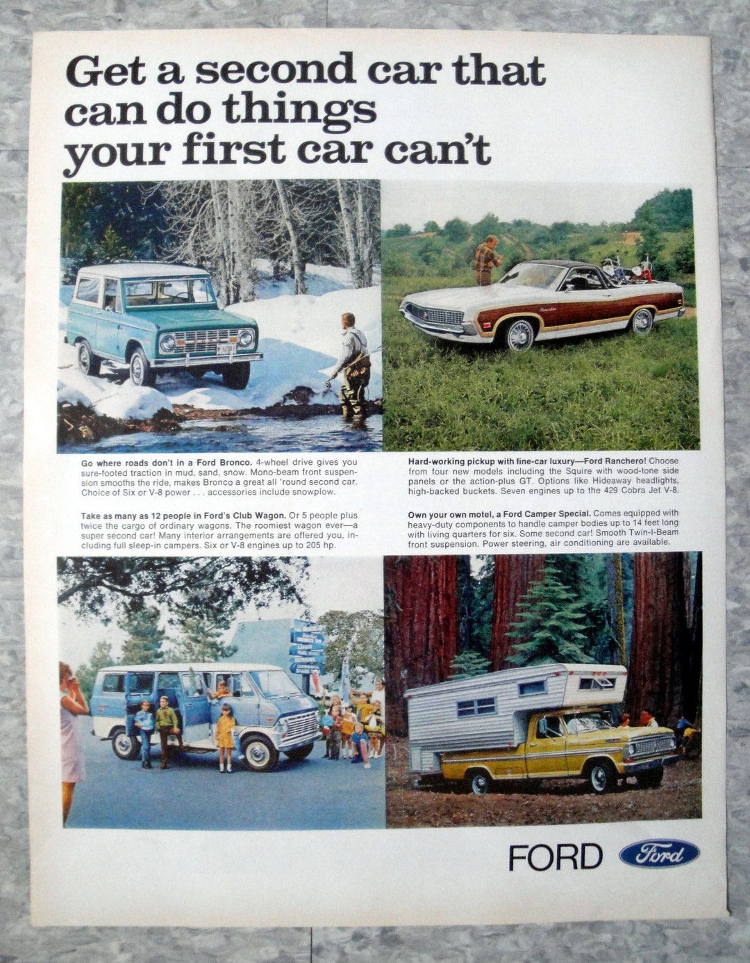 1970 Ford Ranchero Bronco Club Wagon Pickup Original 13.5 10.5 Magazine ...