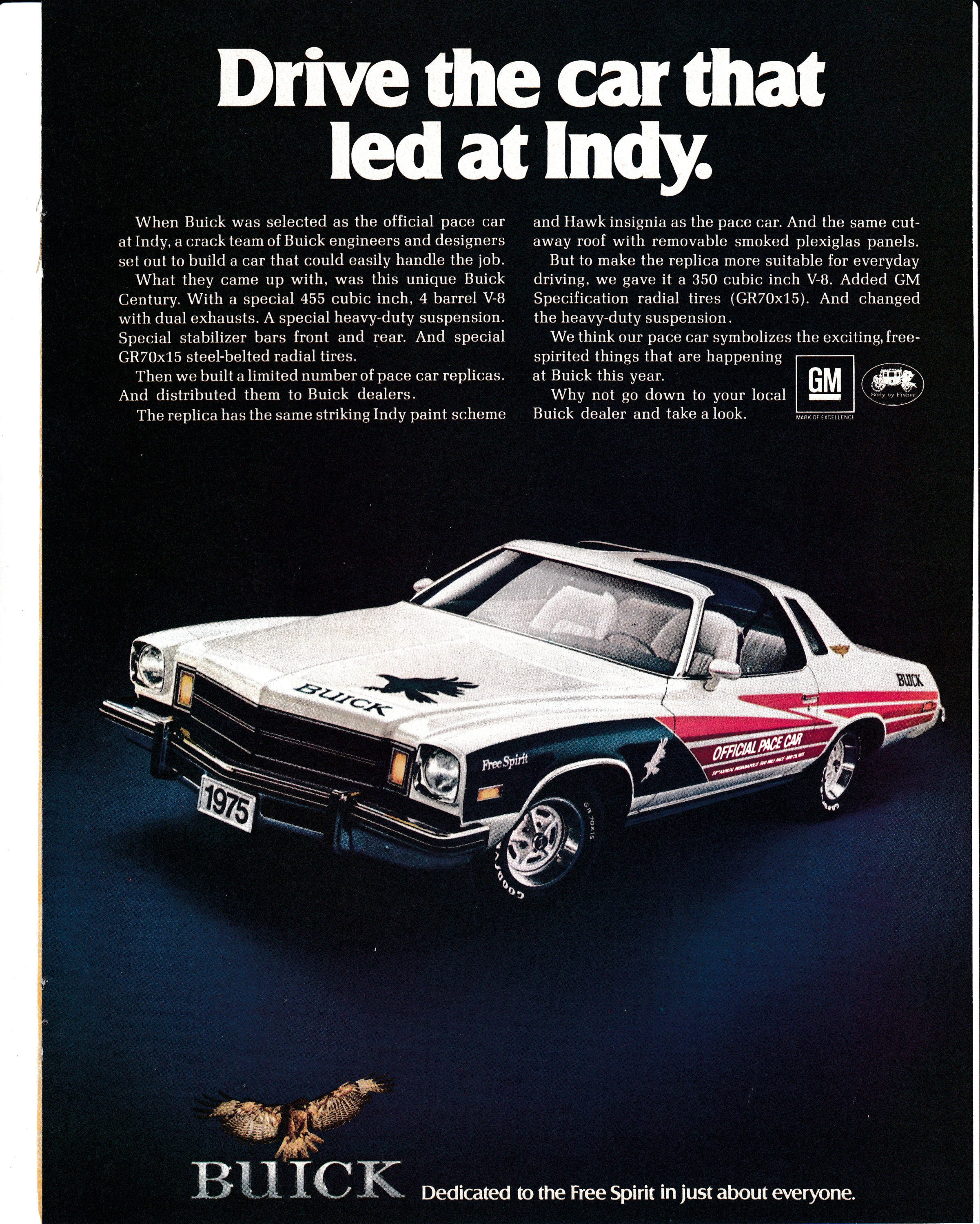1975 Buick Century Indy 500 Pace Car-455 cc V-8 4 Barrel-Original Magazine Ad