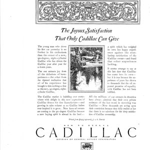 1926 Cadillac V-8 Joyous Satisfaction 2,995-90 Degree Engine-Original Magazine Ad