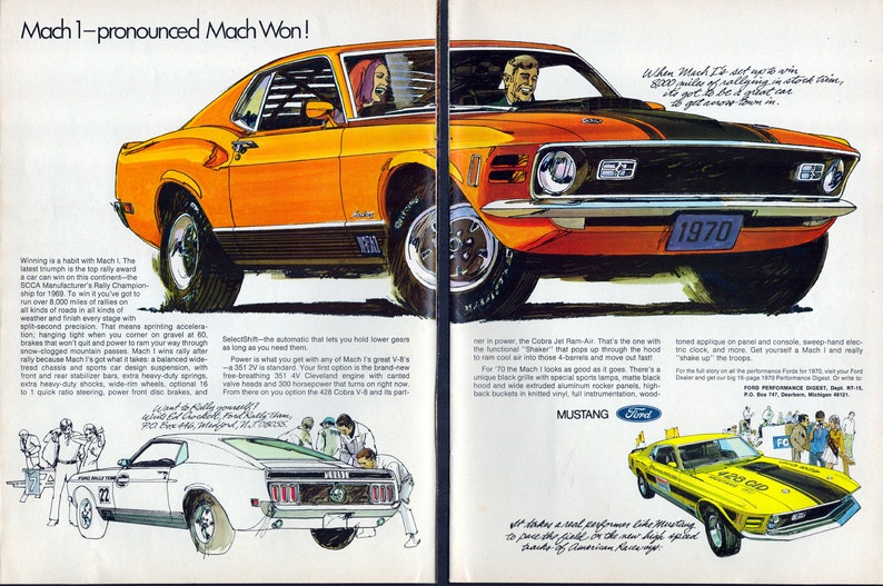 1970 Ford Mach I Mustang 351 V-8 Original 2 Page Magazine Ad - Etsy