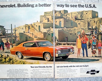 1972 Chevrolet Chevelle Malibu Taos Pueblo NM-Original 2 Page Magazine Ad