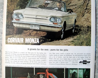 1963 Chevrolet Corvair Monza Convertible White Club Coupe Red Original 13.5 * 10.5 Magazine Ad