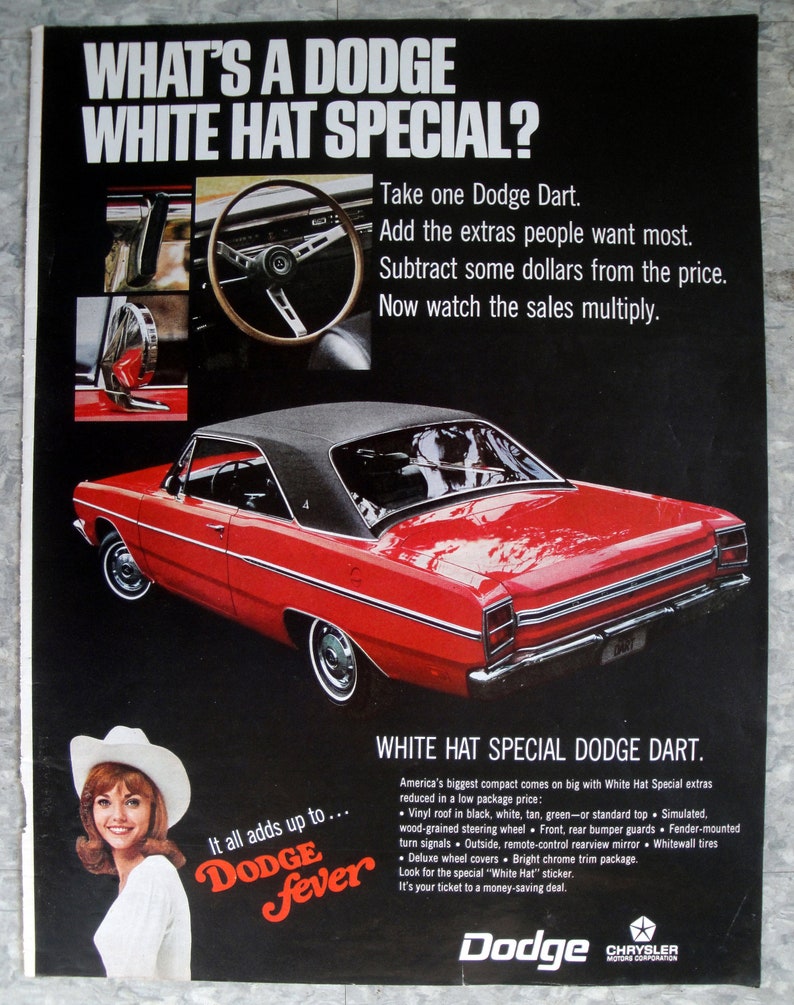 1969 Dodge Dart Red White Hat Special-Original 13.5 10.5 Magazine Ad image 1