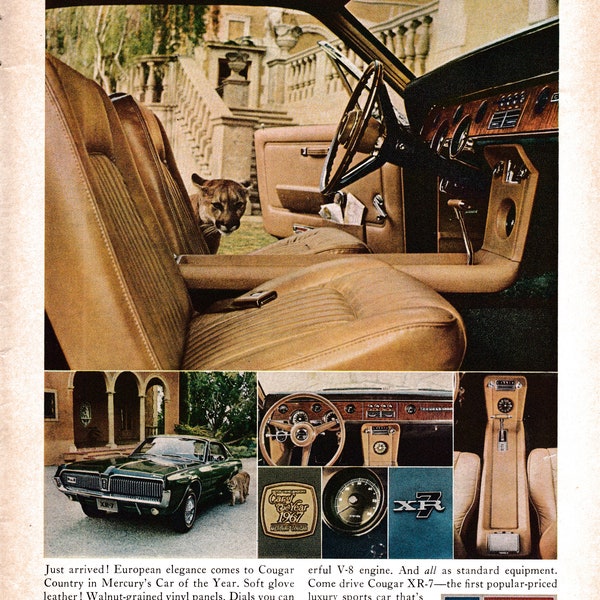 1967 Mercury Cougar XR-7-V-8 Engine-Introduction-Original 13.5 * 10.5 Magazine Ad