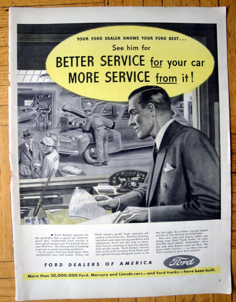 1945 Ford Dealer Service Bays more Better original 13.5 10.5 Magazine ...