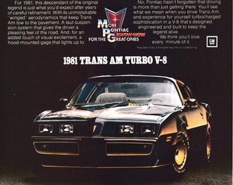 1981 Pontiac Trans Am Turbo V-8 Soul Survivor-Original Magazine Ad