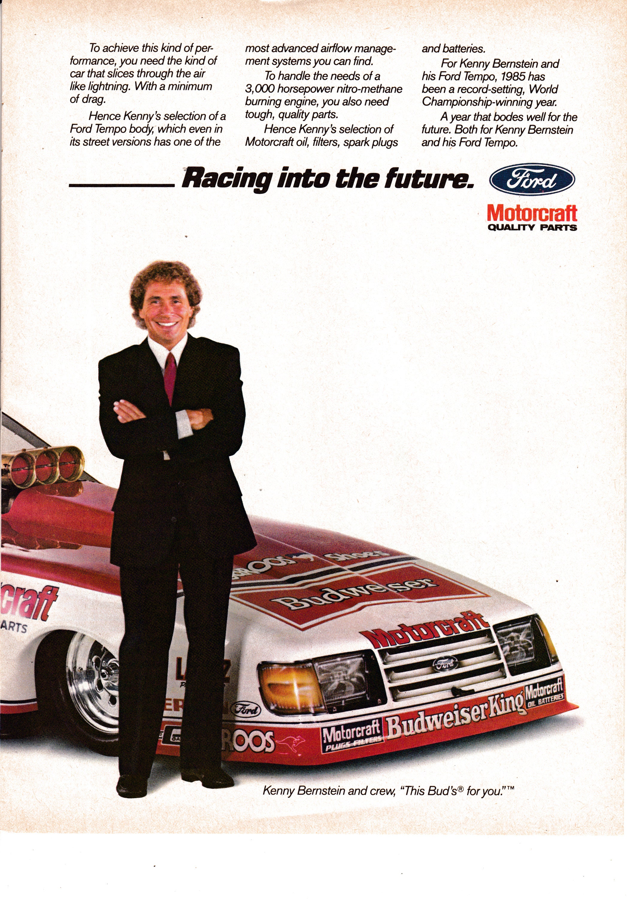 1985 Ford Tempo-NHRA Campeón-Kenny Bernstein-260 MPH Original 2 Page  Magazine Ad - Etsy México, image size:2094x3000