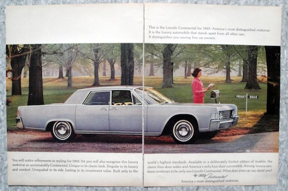 1965 Lincoln Continental Suicide Doors Original 2 Page 13 5 10 5 Magazine Ad