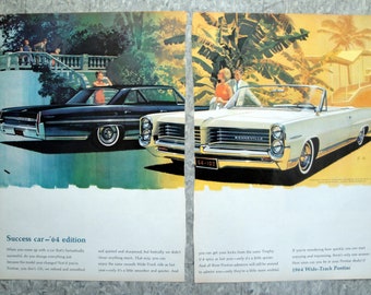 1964 Pontiac Bonneville Rag Top+ Catalina-Original 2 Page 13.5 * 10.5 Magazine Ad