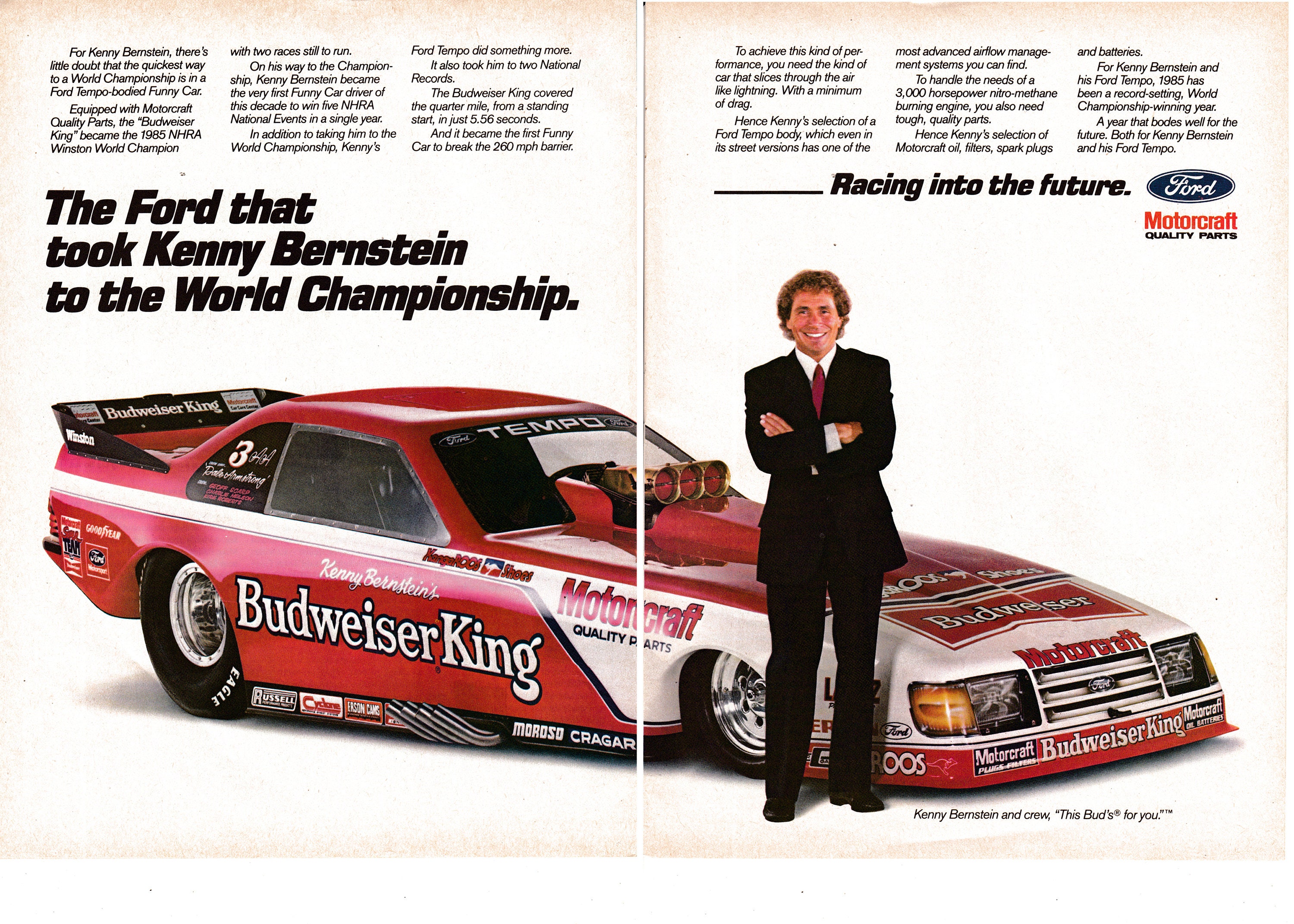 1985 Ford Tempo-NHRA Campeón-Kenny Bernstein-260 MPH Original 2 Page  Magazine Ad - Etsy México, image size:3000x2143