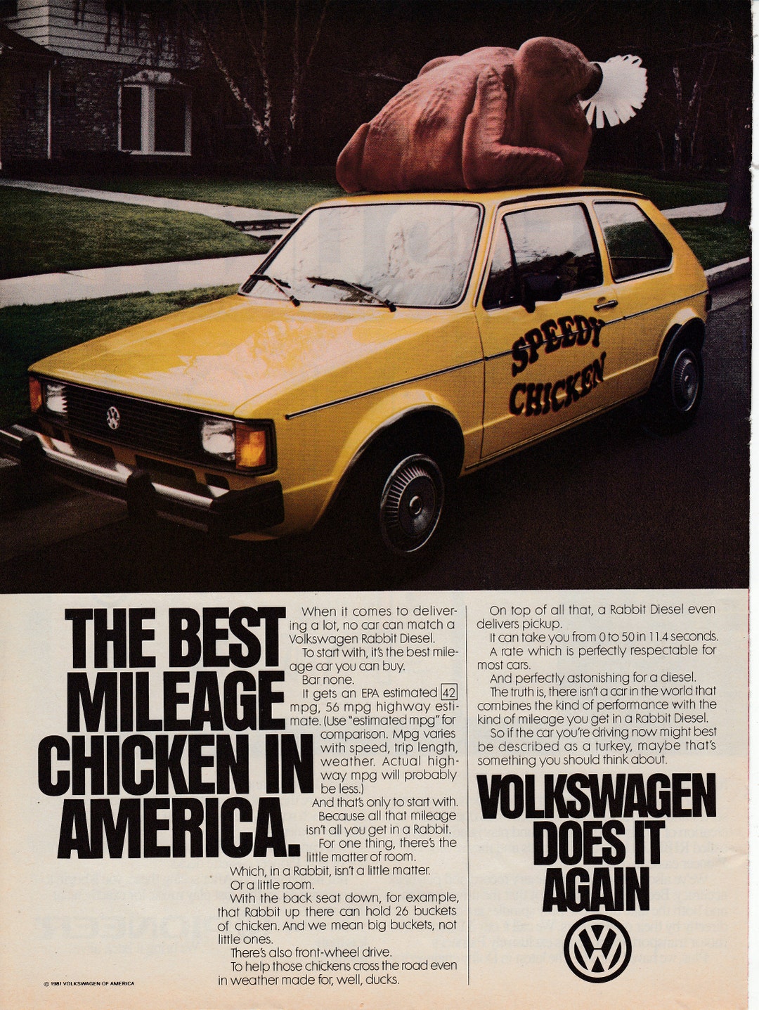 1981 VW Rabbit Diesel-chicken Delivery Vehicle-bird on Roof-original ...
