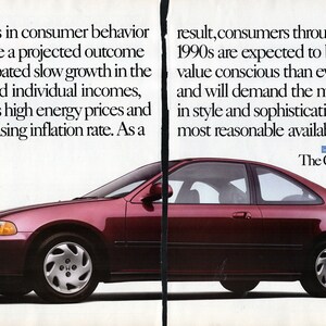 1992 Honda Civic Coupe Original 2 Page Magazine Ad