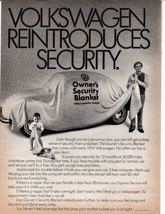 1974 VW Beetle Owners Security Blanket is Back Volkswagen Bug - Etsy