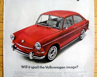 1967 VW Fastback Sedan Our Beauty-Red Volkswagen-Original 13.5 * 10.5 Magazine Ad