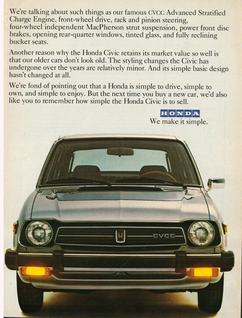 1978 Honda Civic CVCC Engine Simple Original Magazine Ad Etsy