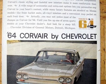 1964 Chevrolet Corvair Monza Club Coupe -150 HP Original 13.5 * 10.5 Magazine Ad