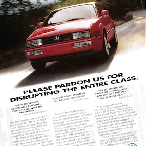 1992 VW Corrado SLR VR6 2.8 Liter Red Volkswagen Original Magazine Ad