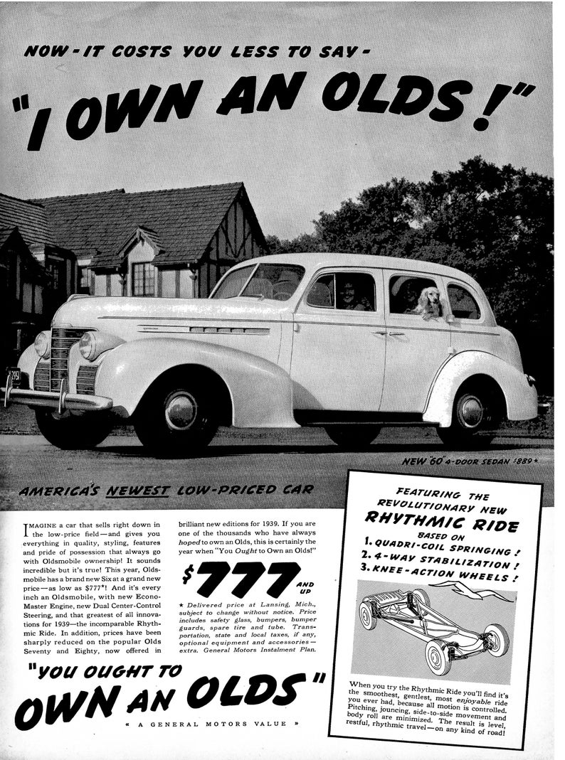 1939 Oldsmobile 60 4 Door Sedan Cost 777 Original 13.5 10.5 Magazine Ad image 1