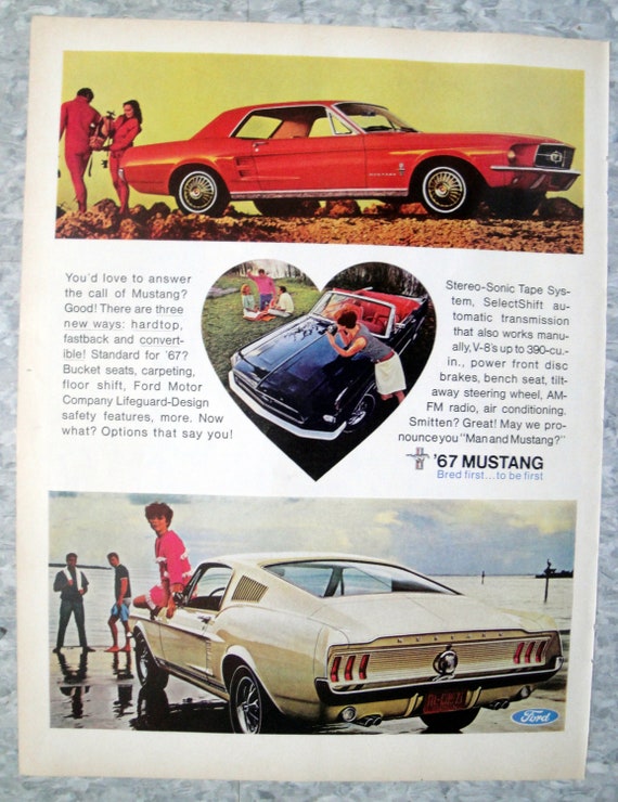 Convertible Scuba Diving VINTAGE AD Hardtop Car 1967 FORD MUSTANG Fastback