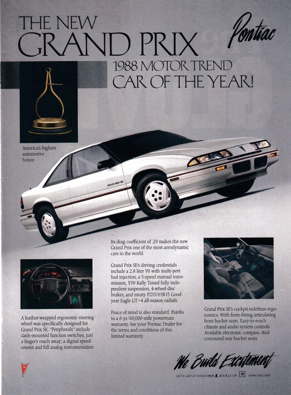 1988 Pontiac Grand Prix-car of the Year- 2.8 Liter V-6