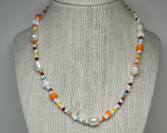 Beaded Necklace Rainbow Pearl Glass Beaded Necklace