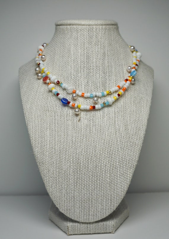 Beaded Necklace Double Stranded Beaded Necklace Multicolored