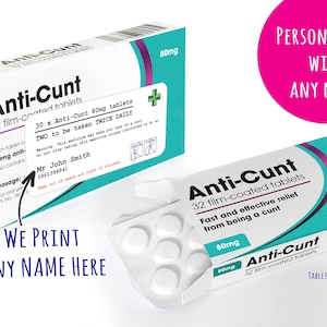 Personalised Anti-Cunt Pill Box Prank Joke Tablet Box - Joke - Birthday Gift For Him & Her - Novelty -  Funny gift